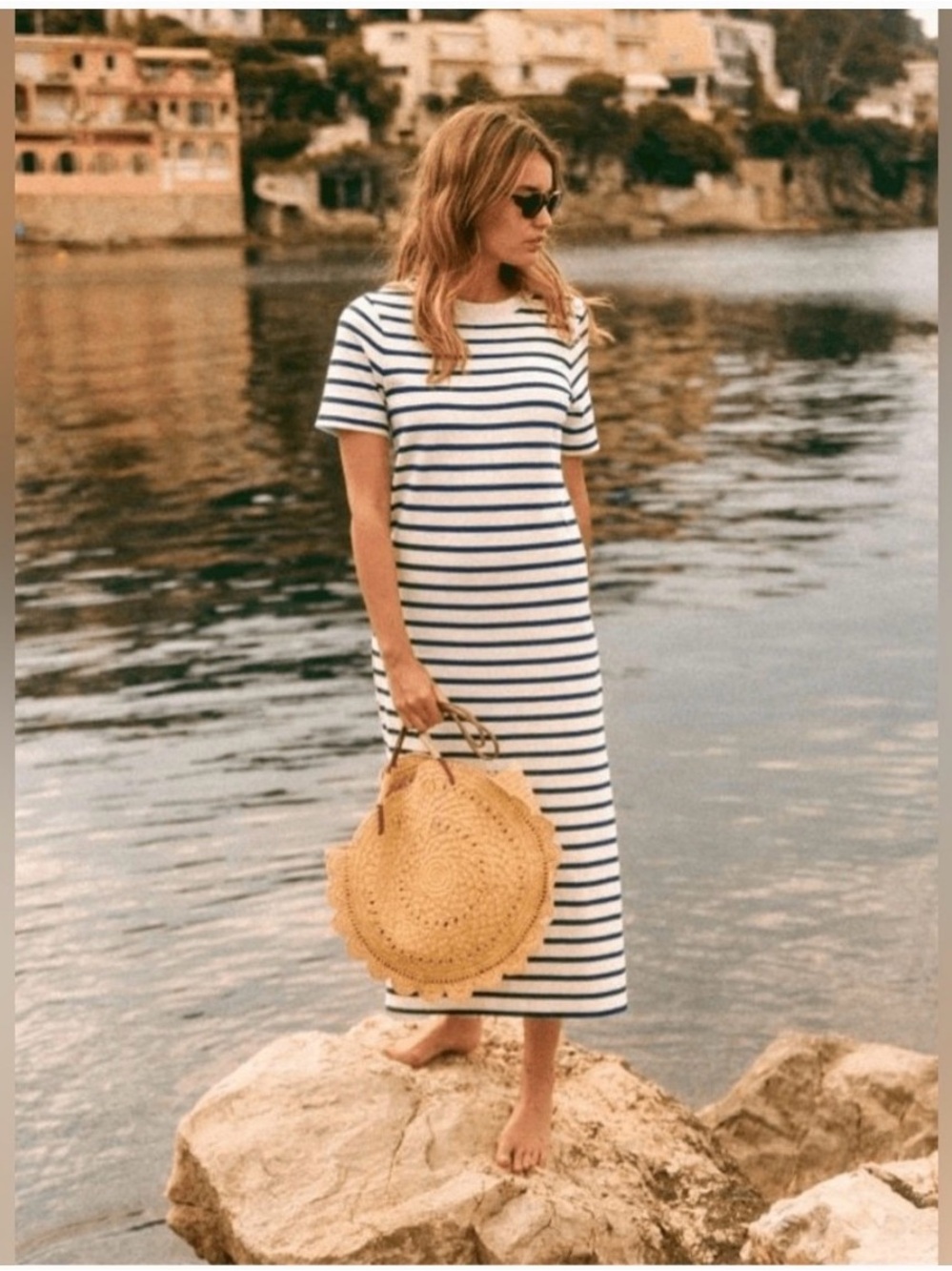 Sezane Emy Dress Natural Navy Stripe L